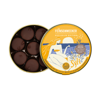 Feinschmecker Edition Sylt – Sanddornpraline mit Sylter Meersalz in dunkler Schokolade